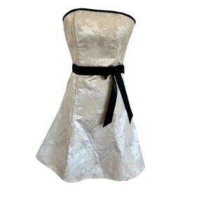 Gunne Sax Cream Gold Floral Fit & Flare Cocktail Dress Vintage Size 3/4